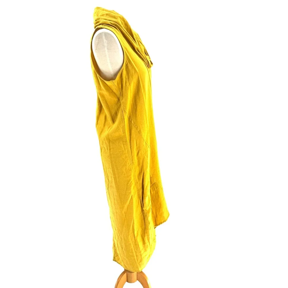 For Cynthia Linen Blend Cowl Neck Midi Dress Women's Medium Mustard Lagenlook - Picture 7 of 10
